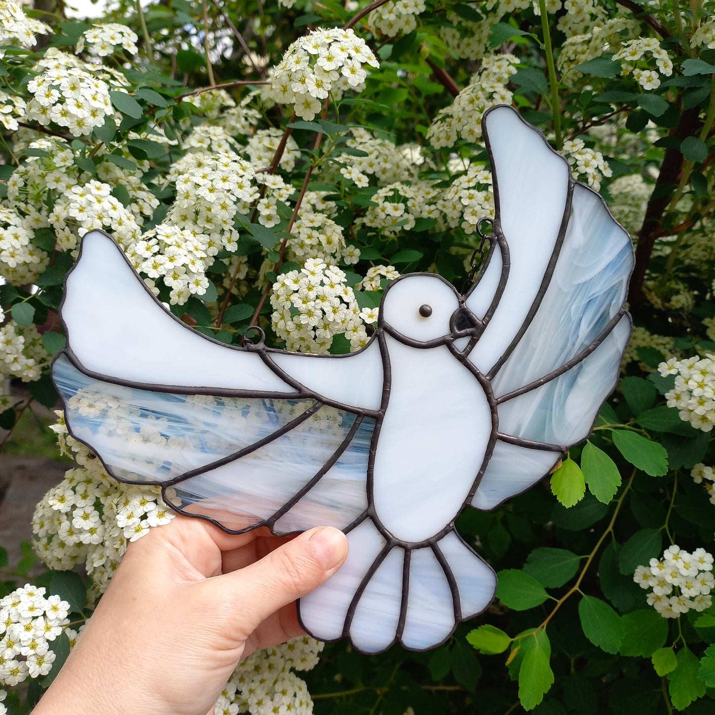 Flying White Dove Stained Glass Suncatcher