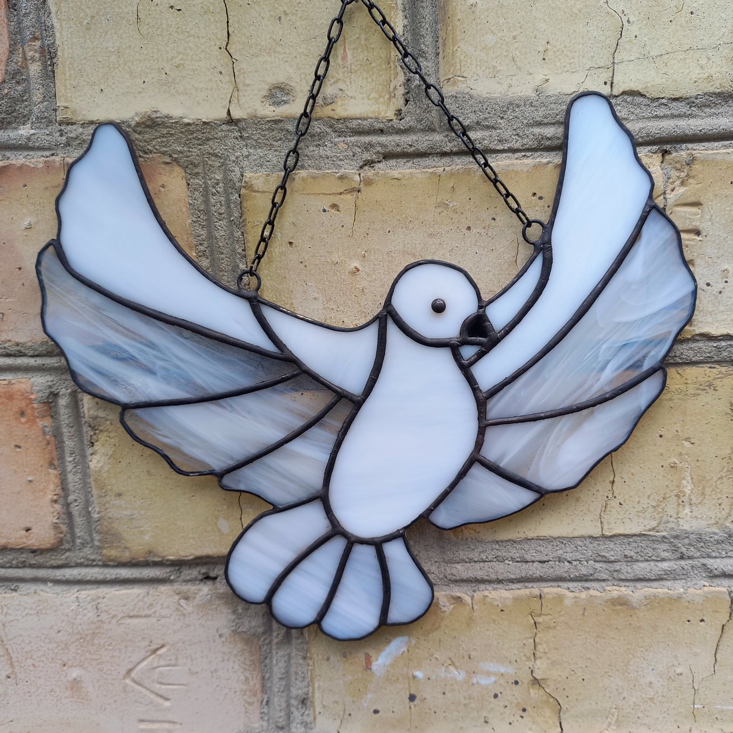 Flying White Dove Stained Glass Suncatcher