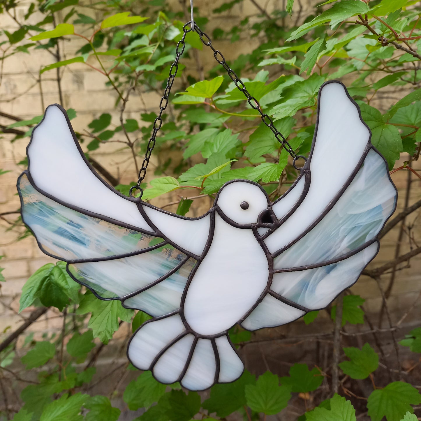Flying White Dove Stained Glass Suncatcher