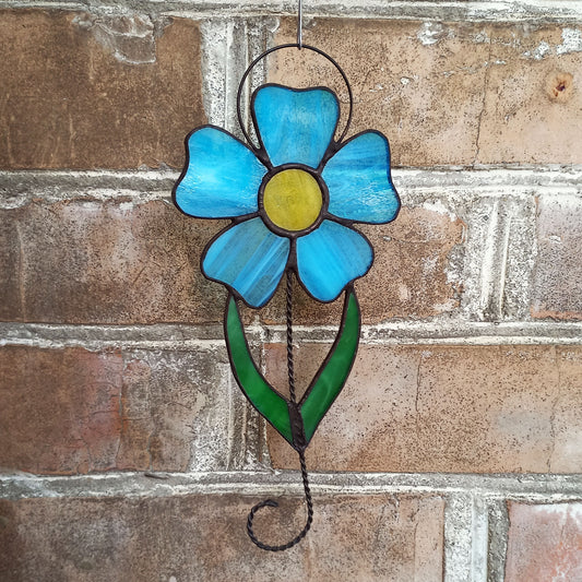 Blue Forget-me-not Flower Stained Glass Suncatcher