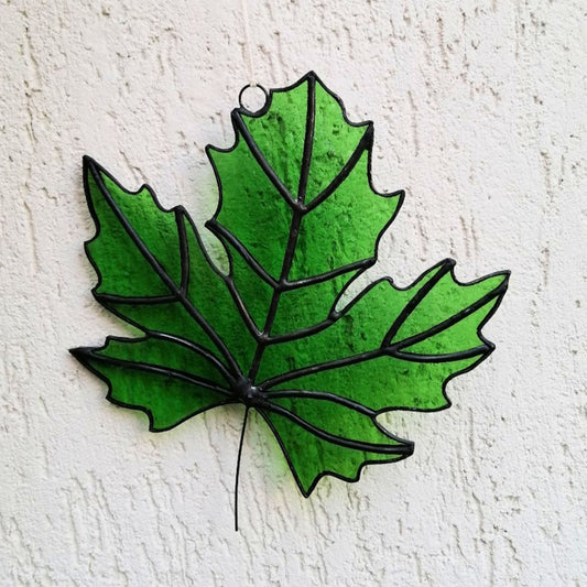 Green Maple Leaf Stained Glass Suncatcher