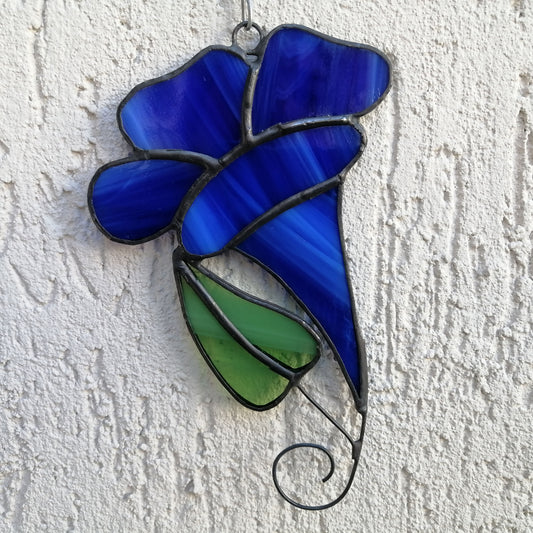 Blue Morning Glory Stained Glass Flower Suncatcher