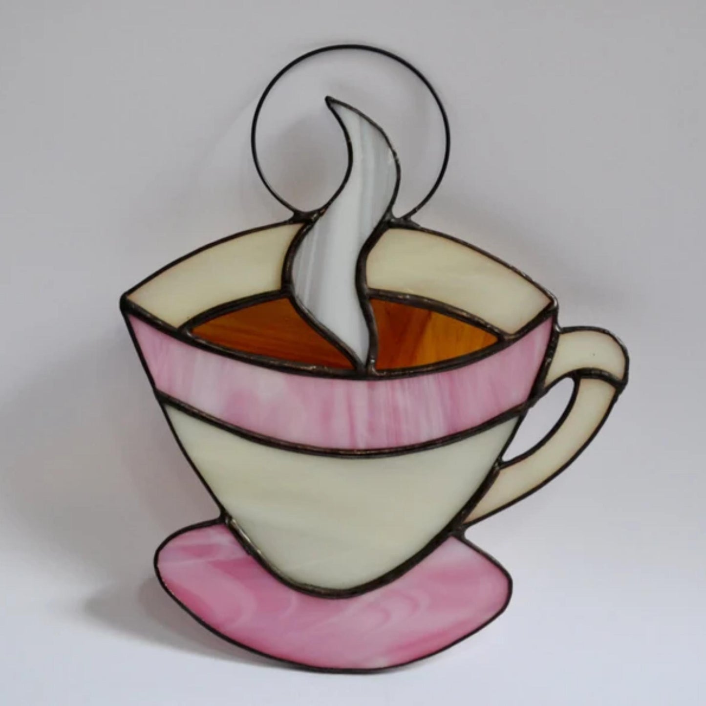 Pink Coffee Cup Stained Glass Suncatcher