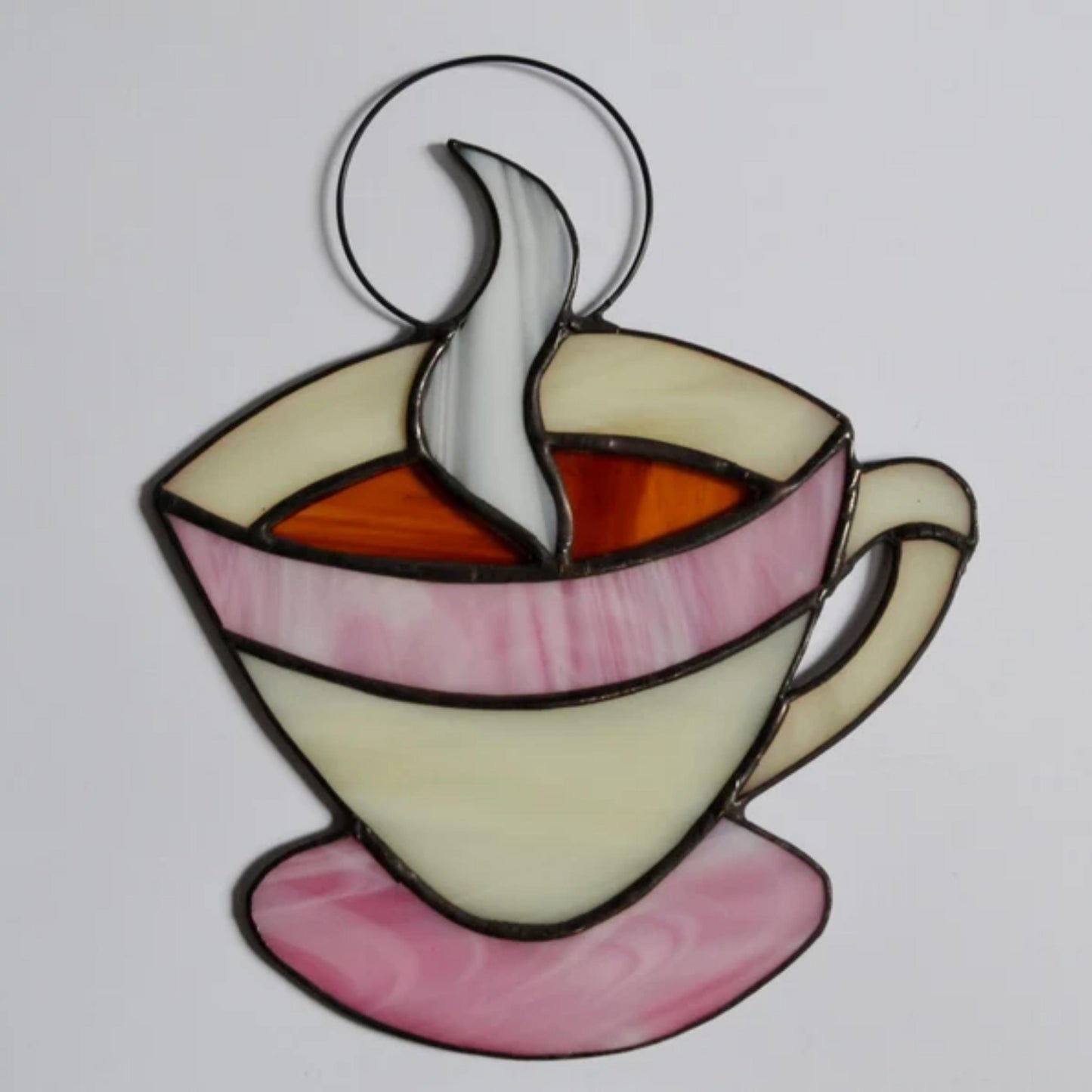 Pink Coffee Cup Stained Glass Suncatcher