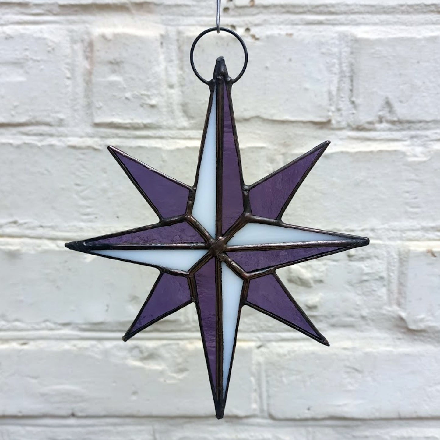 Purple Compass Rose Stained Glass Suncatcher
