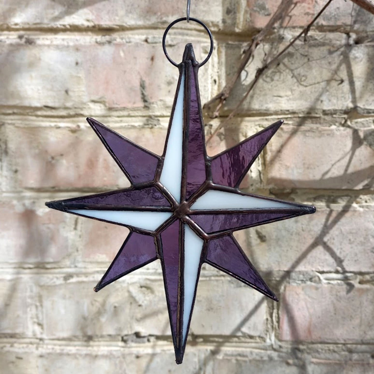 Purple Compass Rose Stained Glass Suncatcher