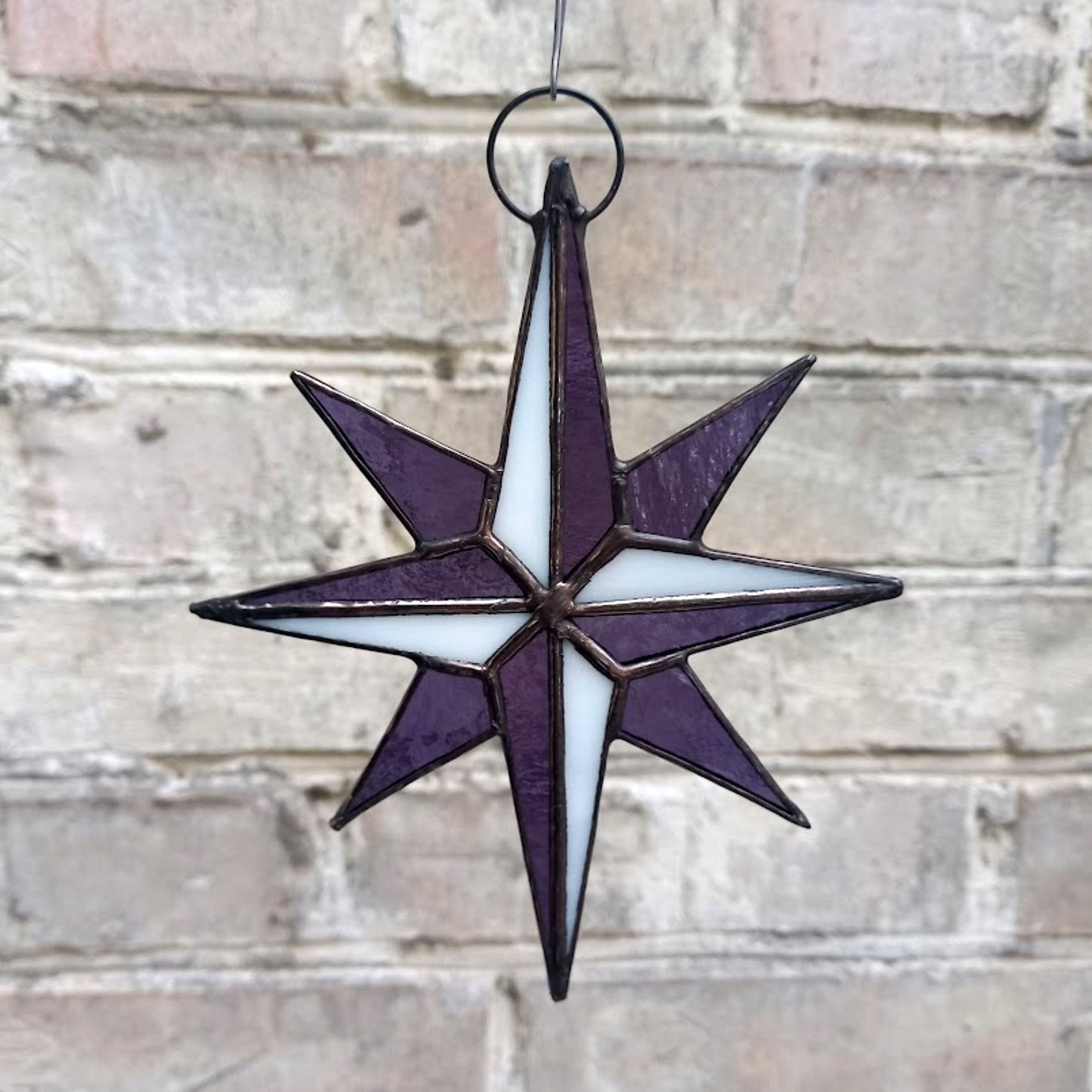 Purple Compass Rose Stained Glass Suncatcher