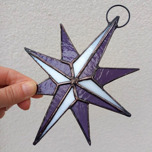 Purple Compass Rose Stained Glass Suncatcher