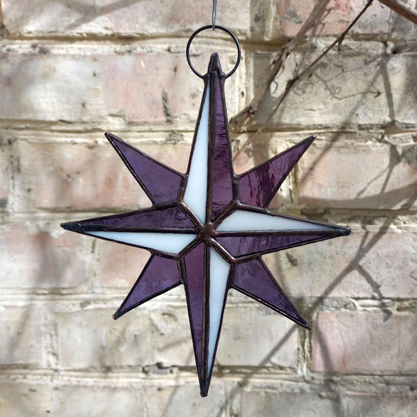 Purple Compass Rose Stained Glass Suncatcher