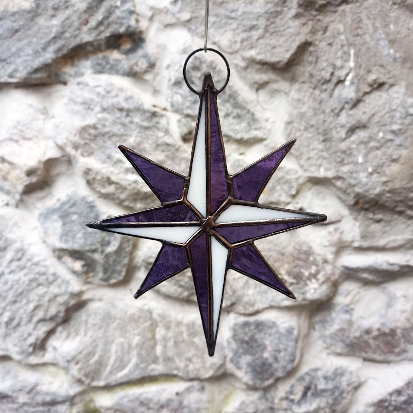 Purple Compass Rose Stained Glass Suncatcher