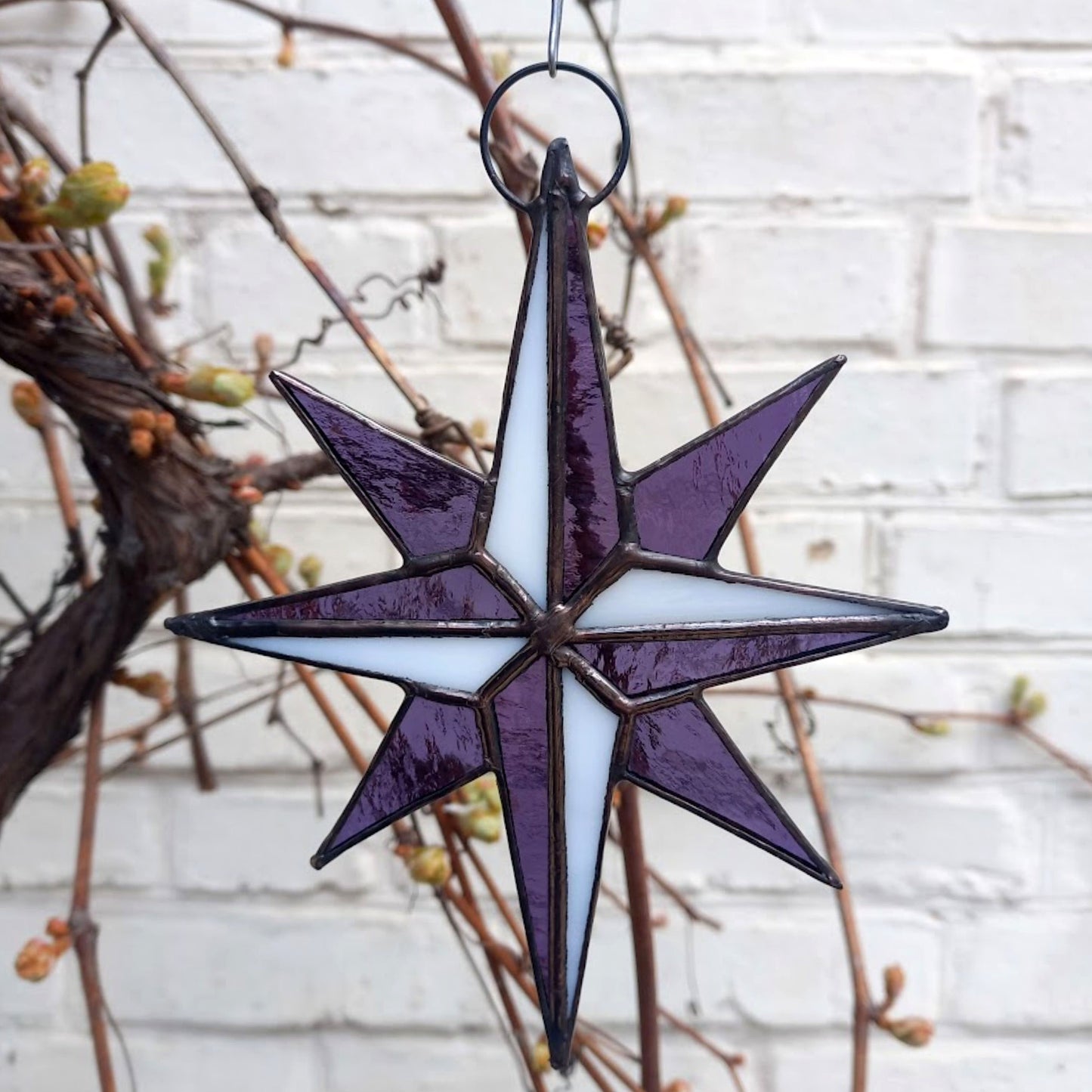 Purple Compass Rose Stained Glass Suncatcher