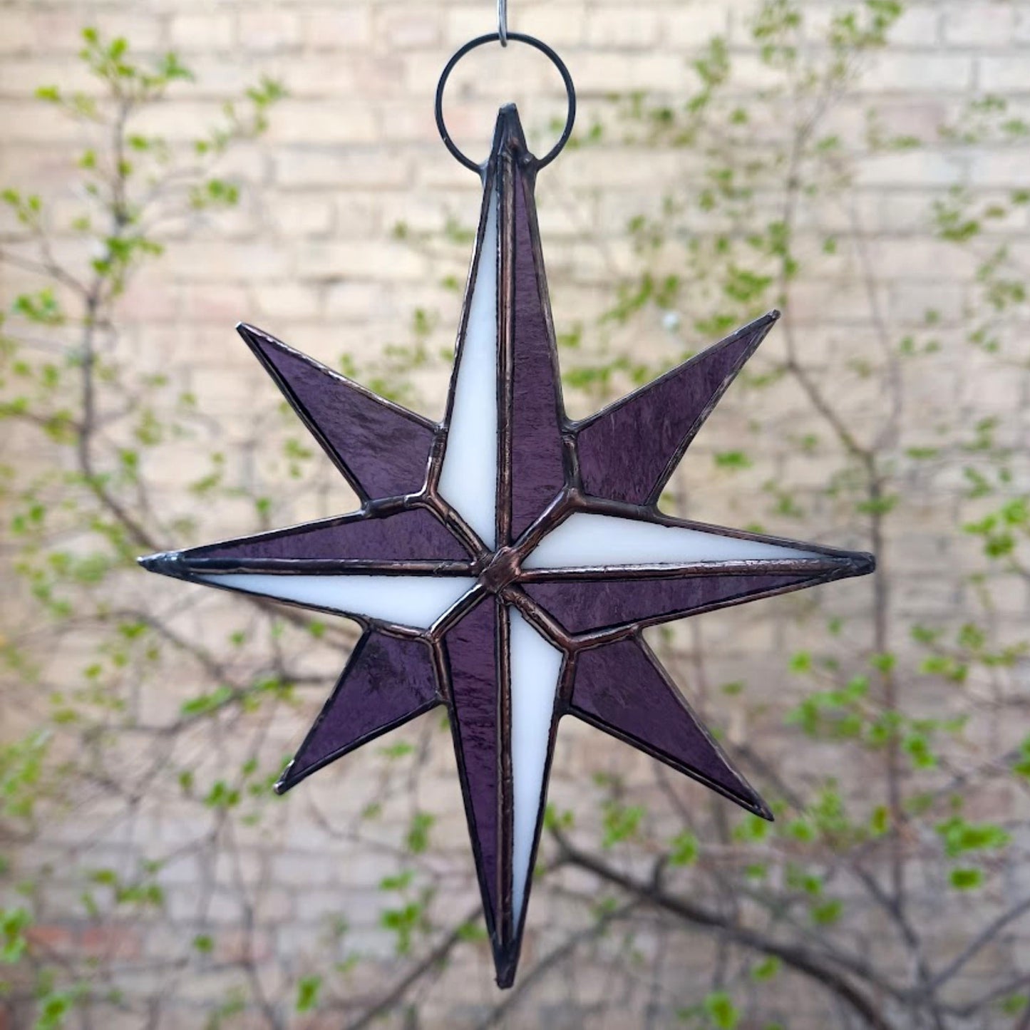 Purple Compass Rose Stained Glass Suncatcher