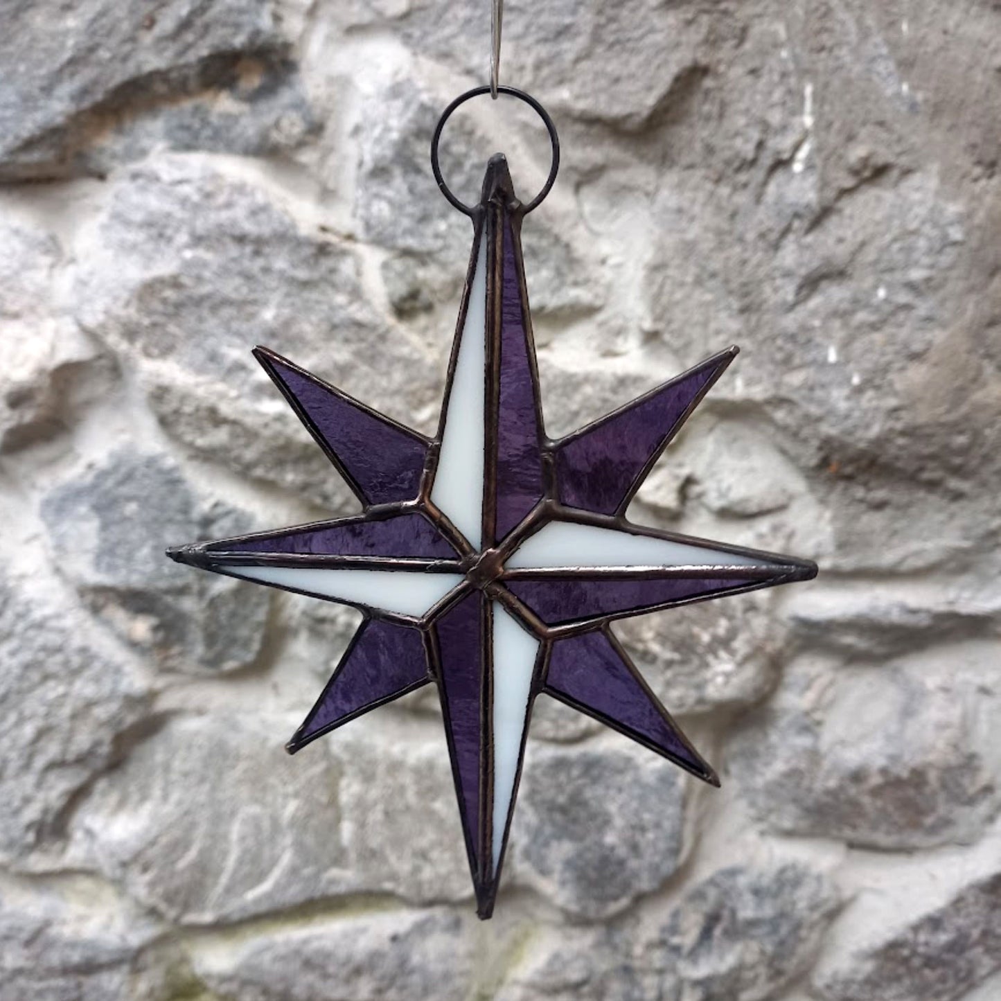 Purple Compass Rose Stained Glass Suncatcher