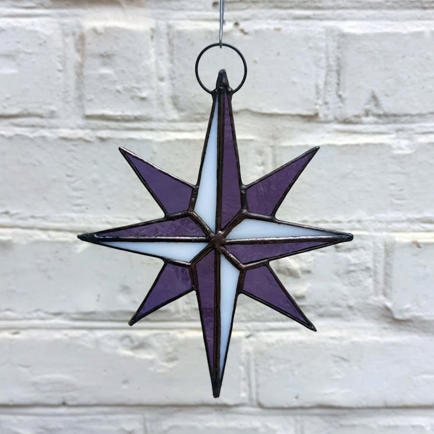 Purple Compass Rose Stained Glass Suncatcher