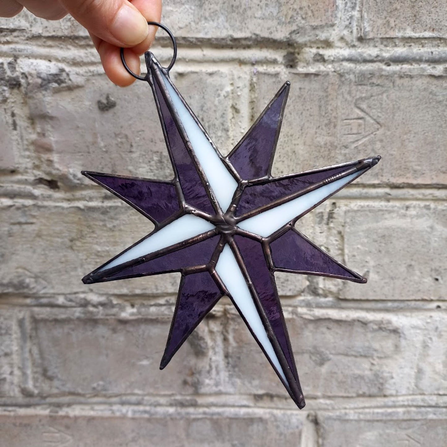 Purple Compass Rose Stained Glass Suncatcher