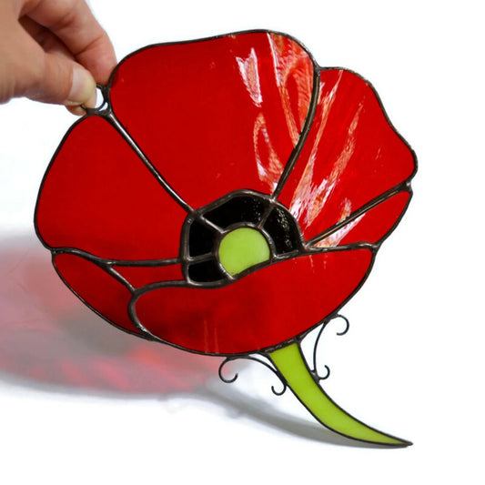 Handmade Stained Glass Poppy Suncatcher