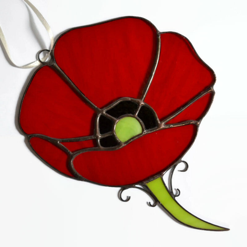Handmade Stained Glass Poppy Suncatcher