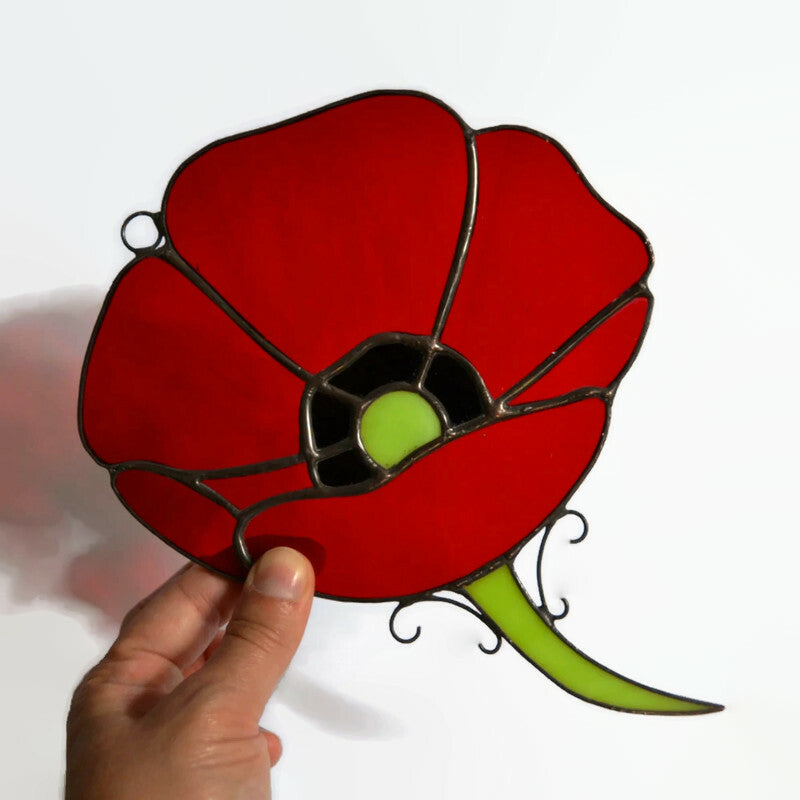 Handmade Stained Glass Poppy Suncatcher