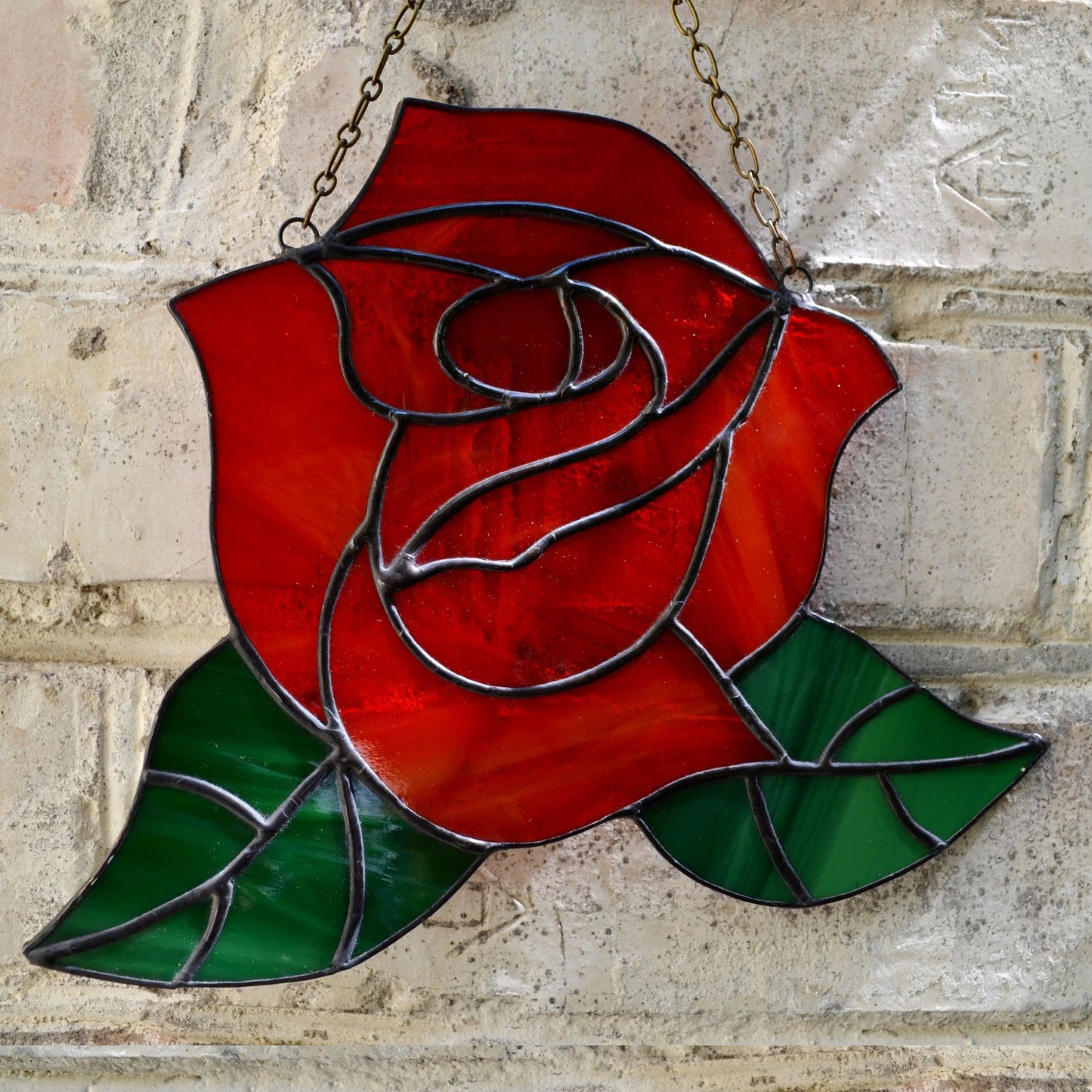 Red Rose Stained Glass Suncatcher