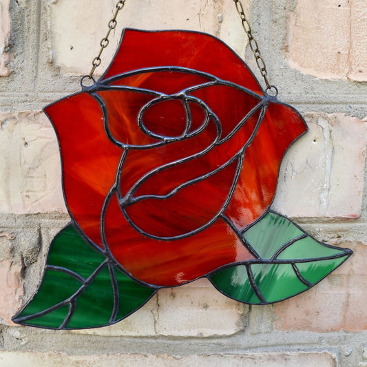 Red Rose Stained Glass Suncatcher