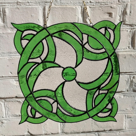 Vintage Style Circle Swirl Stained Glass Panel 10 Inch