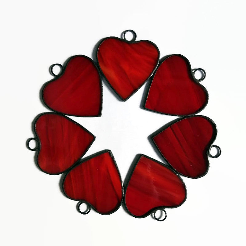 Small Little Red Hearts Stained Glass Suncatcher Ornaments Set of 7
