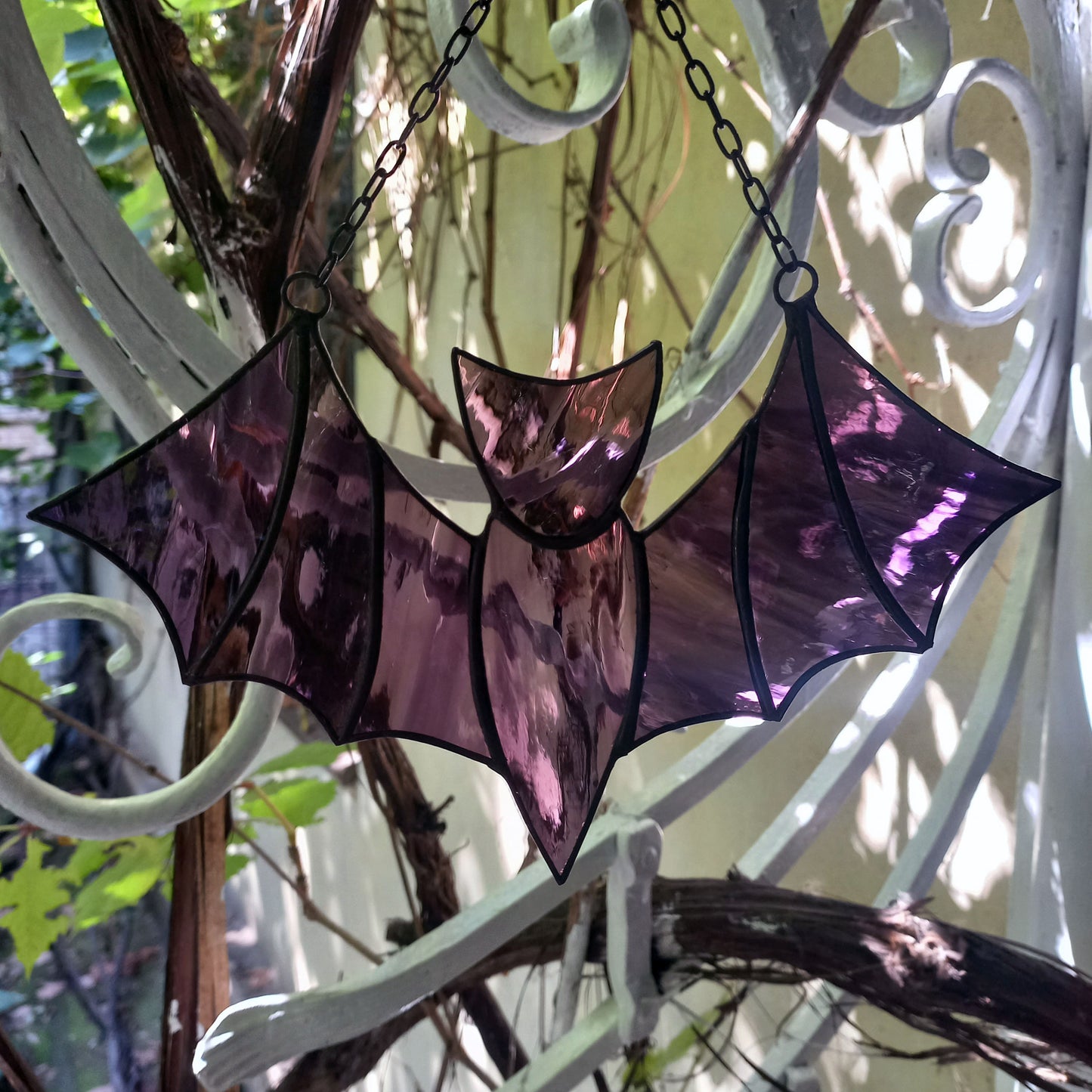Stained Glass Bat Suncatcher Dark Purple