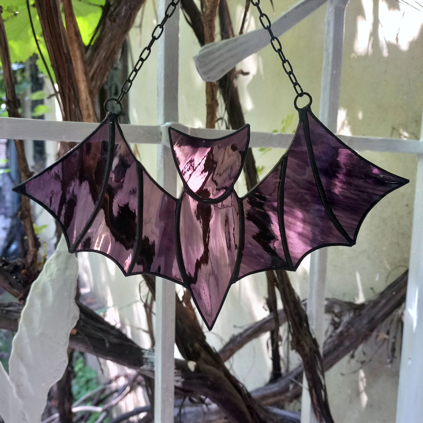 Stained Glass Bat Suncatcher Dark Purple