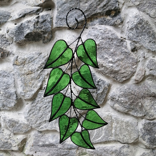Green Stained Glass Spring Leaves on a Tree Branch Suncatcher