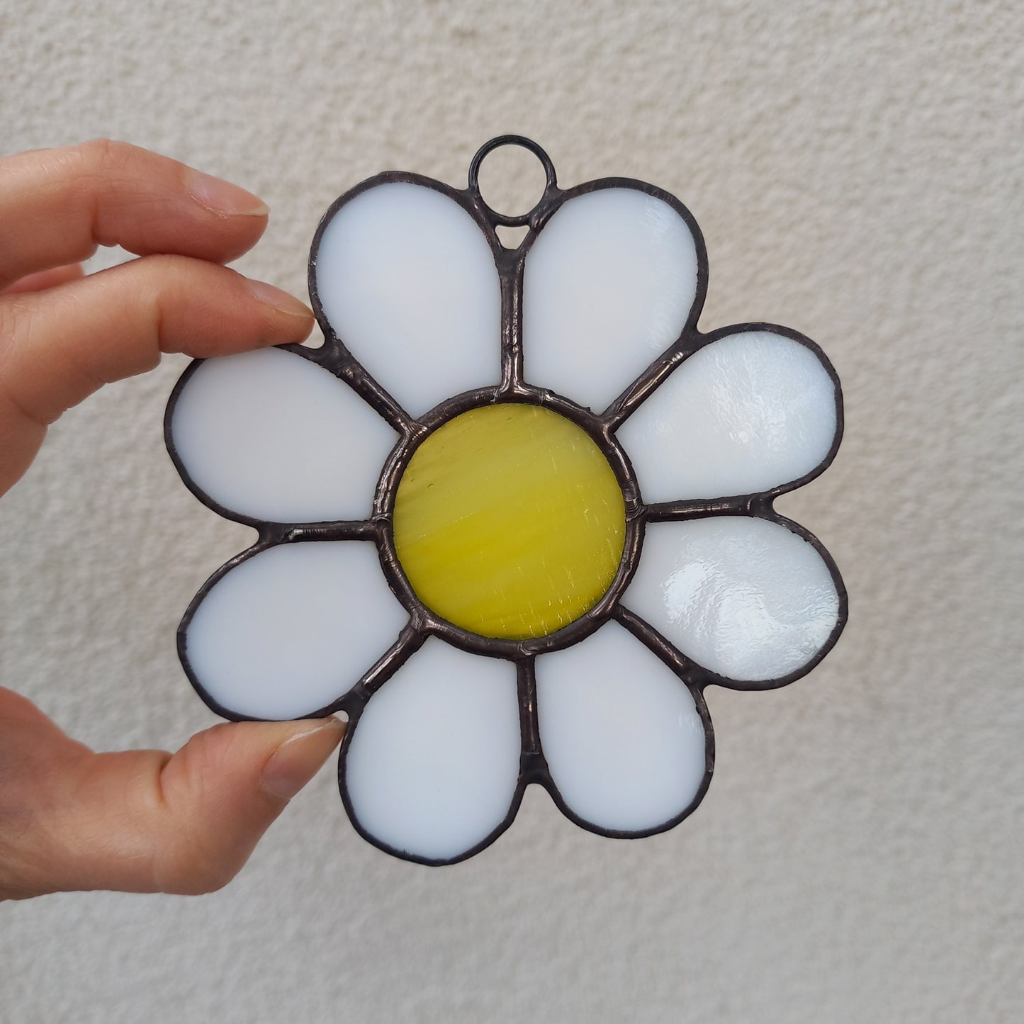 Lovely White Daisy Stained Glass Ornament