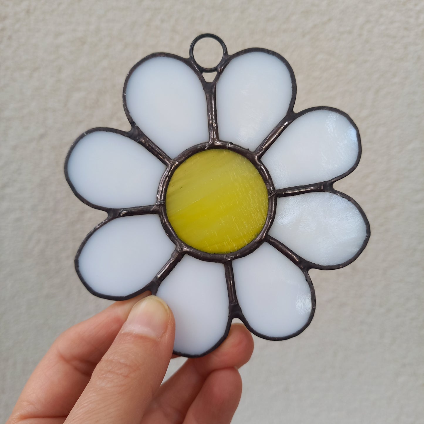 Lovely White Daisy Stained Glass Ornament