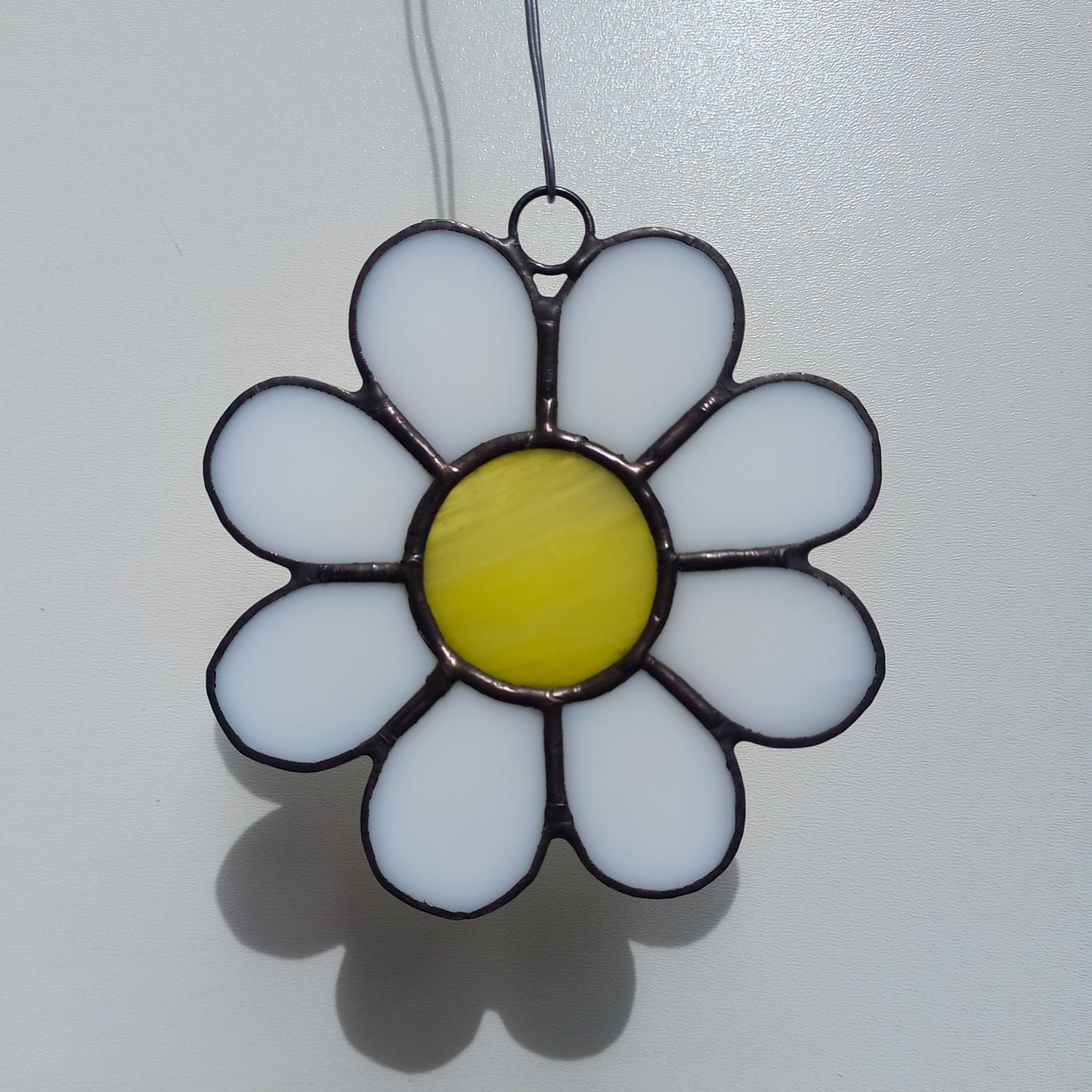 Lovely White Daisy Stained Glass Ornament