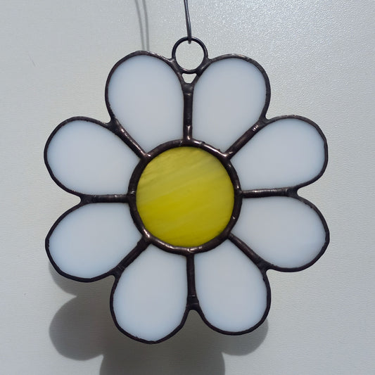 Lovely White Daisy Stained Glass Ornament