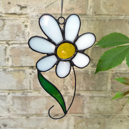 Lovely White Daisy Stained Glass Suncatcher