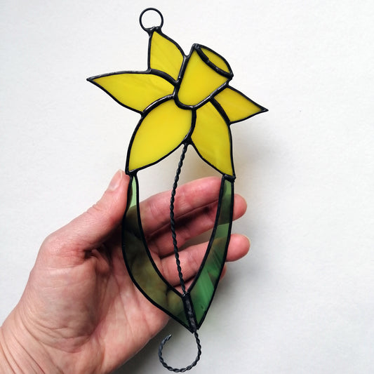 Spring Yellow Daffodil Stained Glass Suncatcher