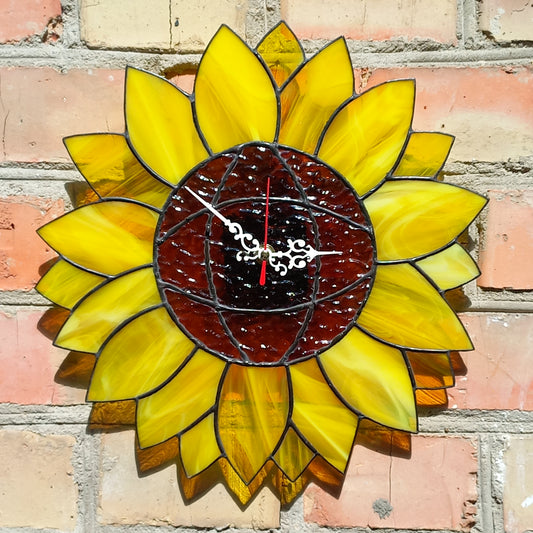 Yellow Sunflower Stained Glass Wall Clock 12 Inch