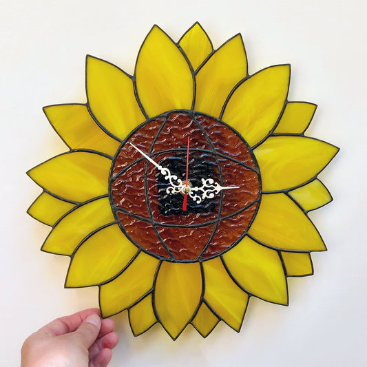 Yellow Sunflower Stained Glass Wall Clock 12 Inch