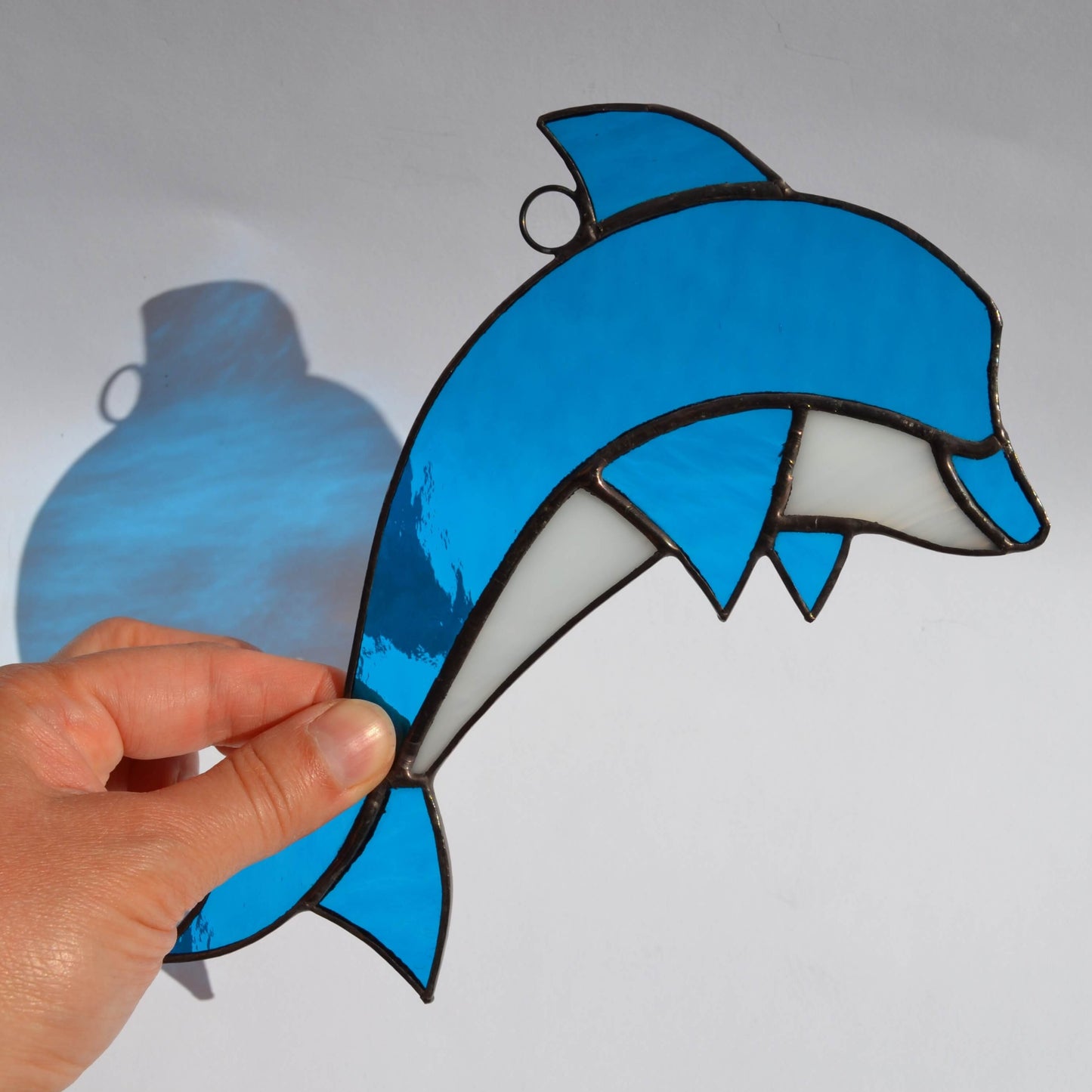 Blue Dolphin Stained Glass Suncatcher