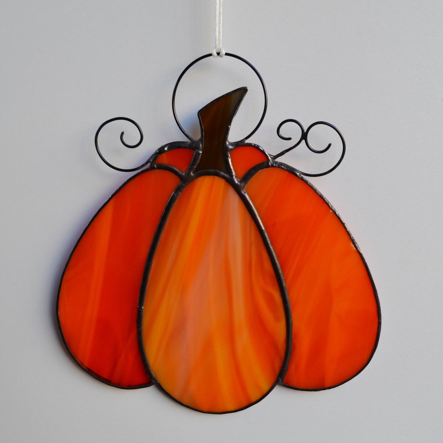 Stained Glass Pumpkin Suncatcher Bright Orange