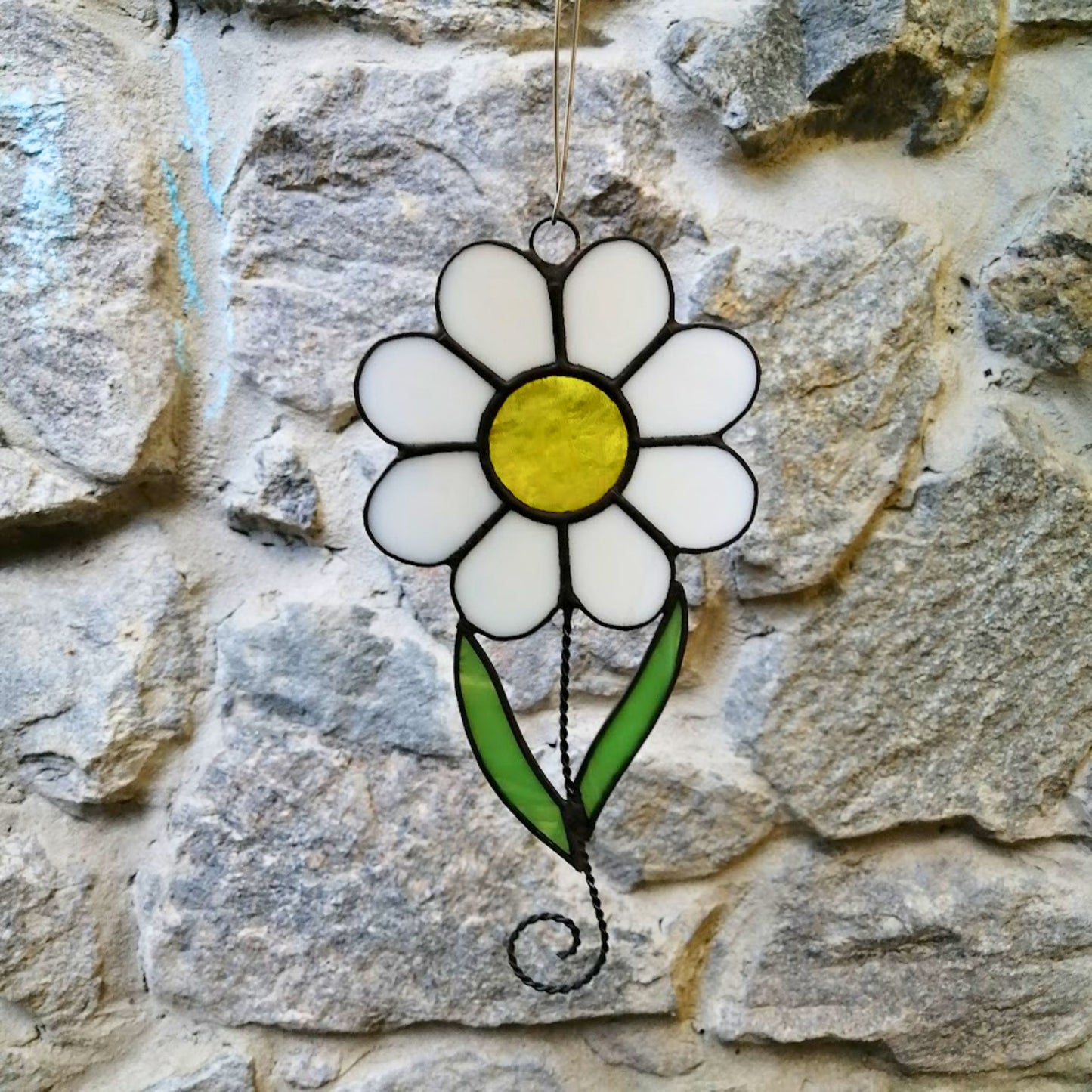 White Daisy Stained Glass Suncatcher