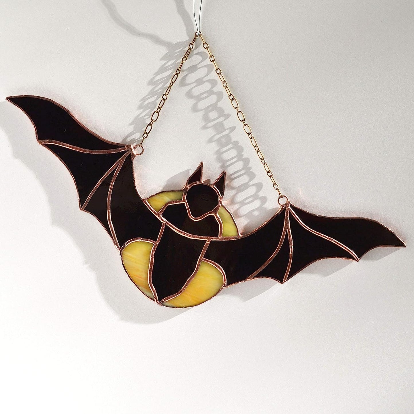 Flying by Full Moon Bat Stained Glass Suncatcher