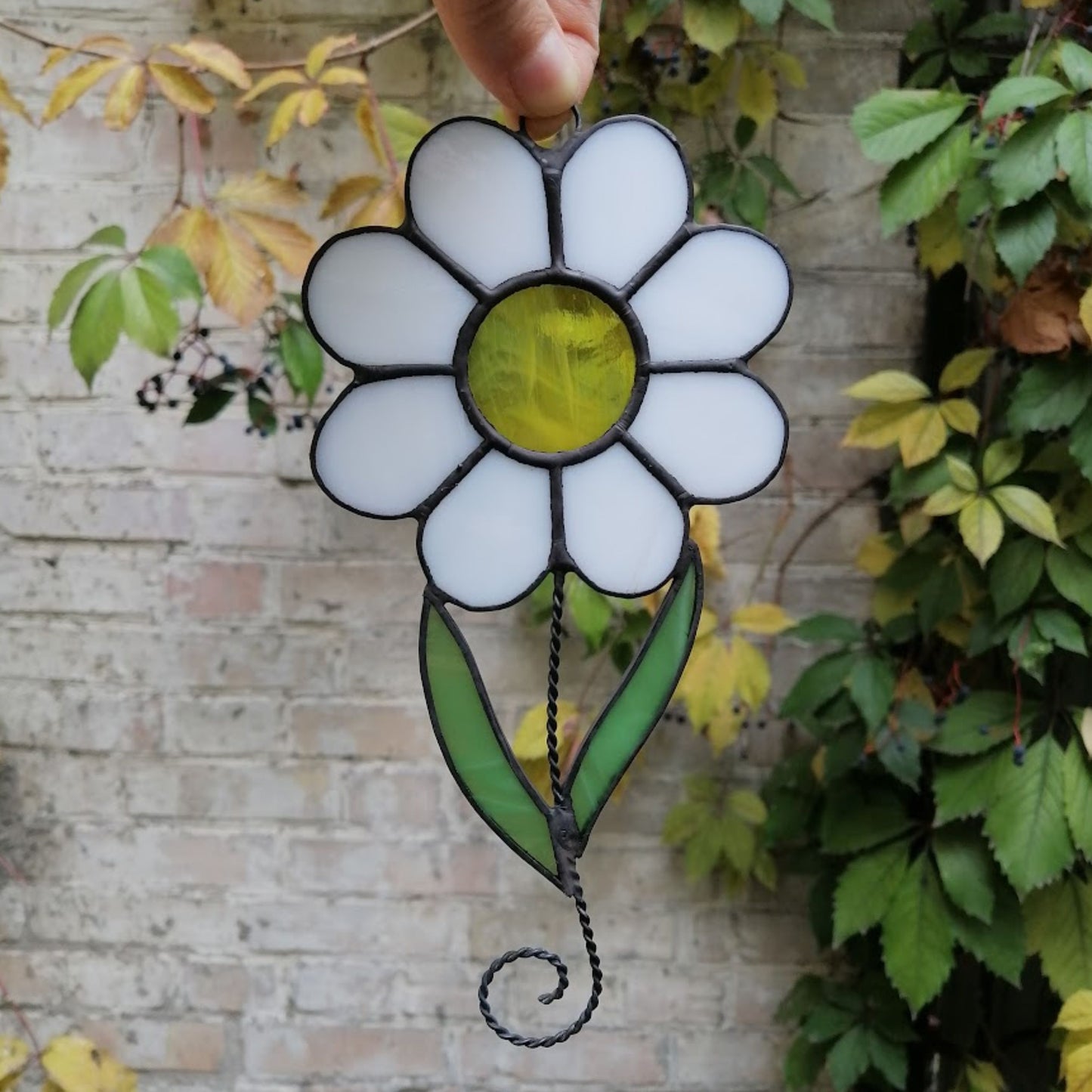 White Daisy Stained Glass Suncatcher