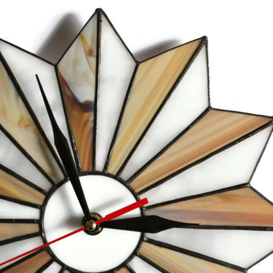 Mid Century Modern Starburst Wall Clock Brown White 10 / 14 Inch