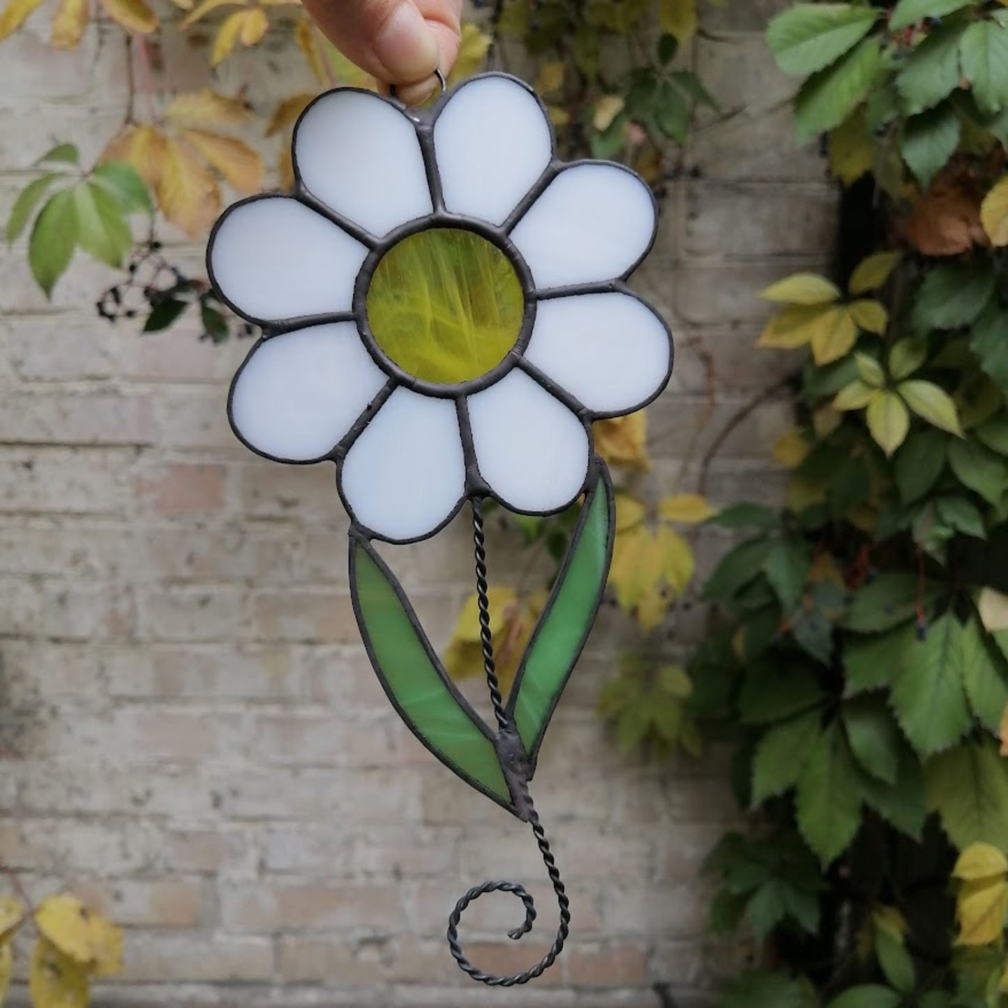 White Daisy Stained Glass Suncatcher