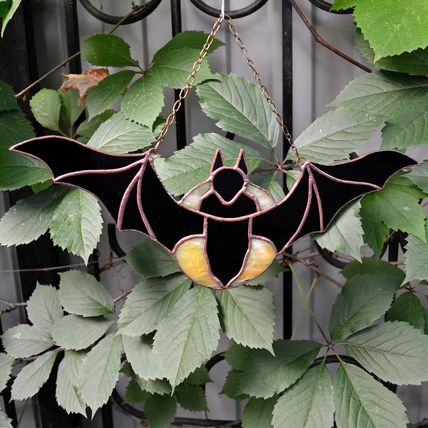 Flying by Full Moon Bat Stained Glass Suncatcher