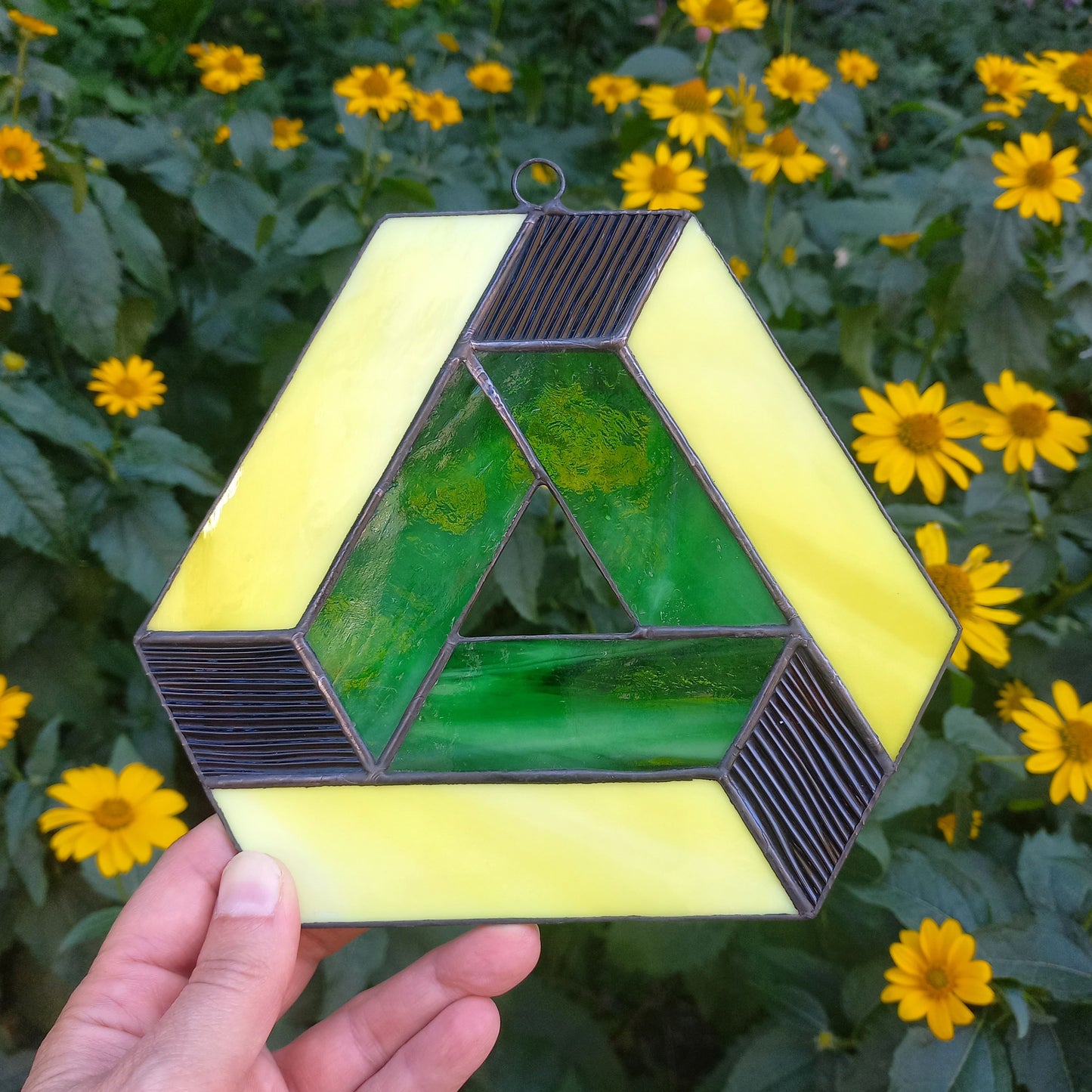 Penrose Impossible Triangle 3D Optical Illusion Stained Glass Suncatcher