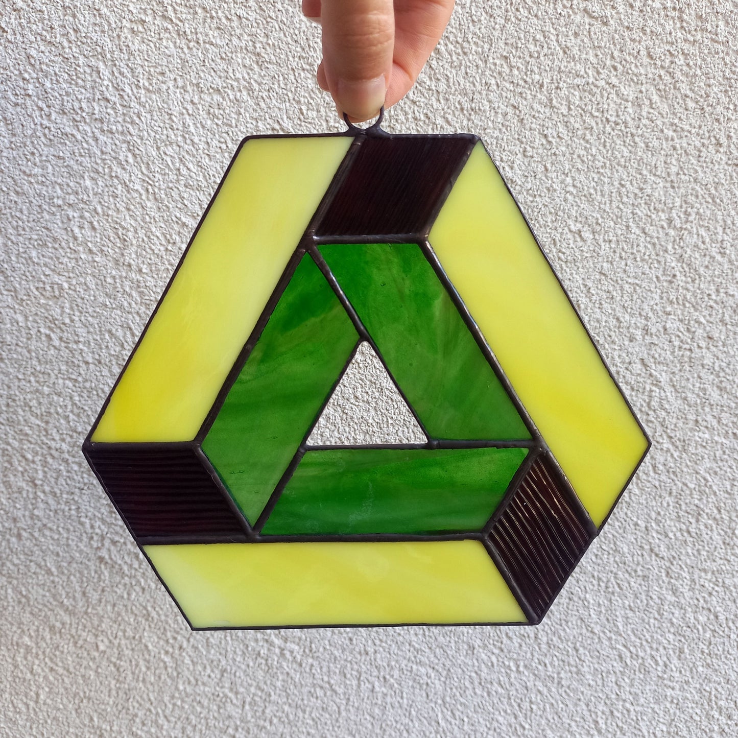 Penrose Impossible Triangle 3D Optical Illusion Stained Glass Suncatcher