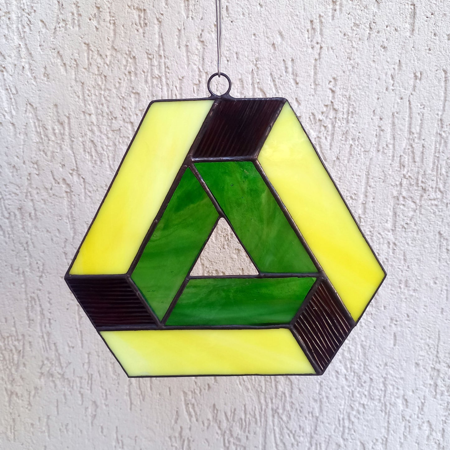 Penrose Impossible Triangle 3D Optical Illusion Stained Glass Suncatcher
