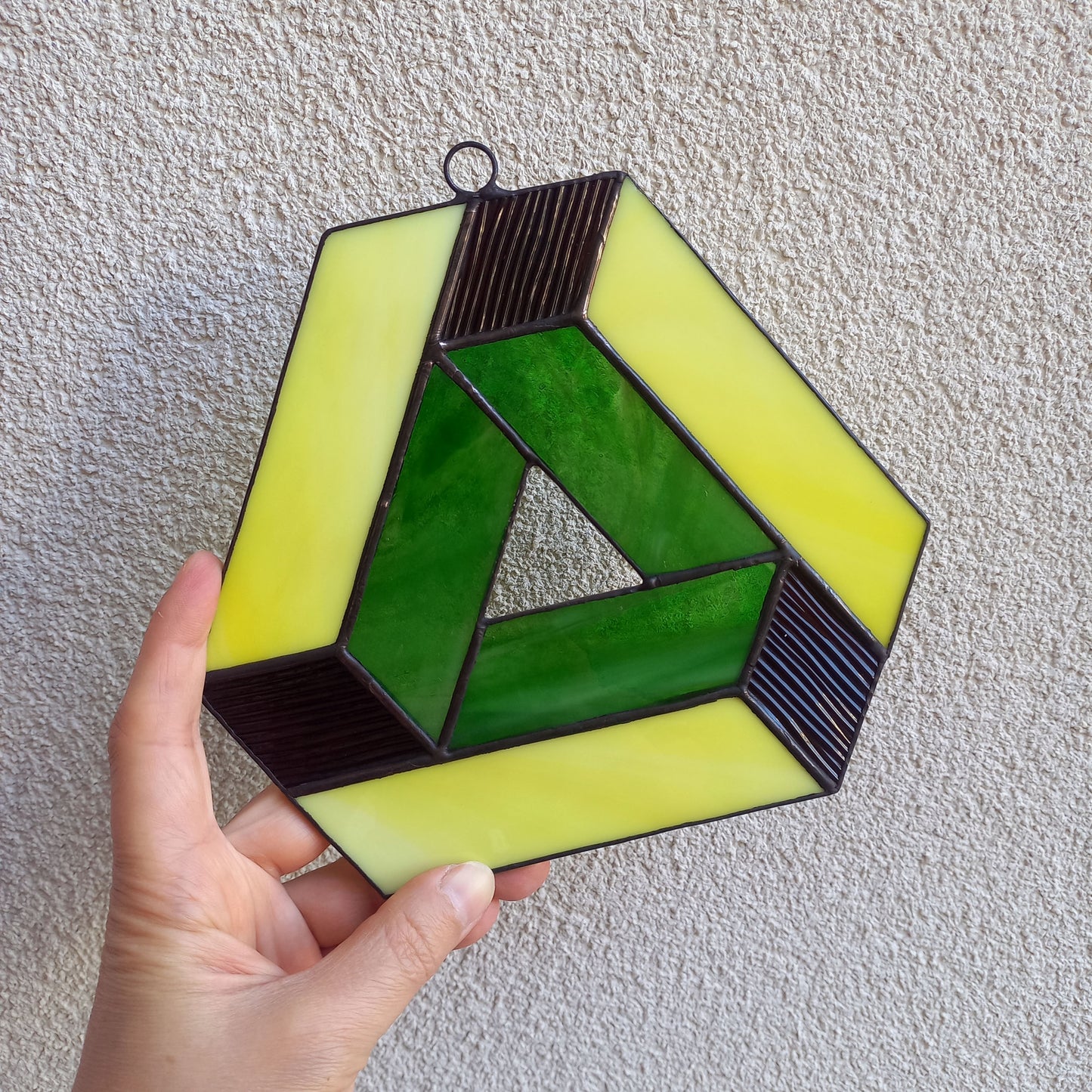 Penrose Impossible Triangle 3D Optical Illusion Stained Glass Suncatcher
