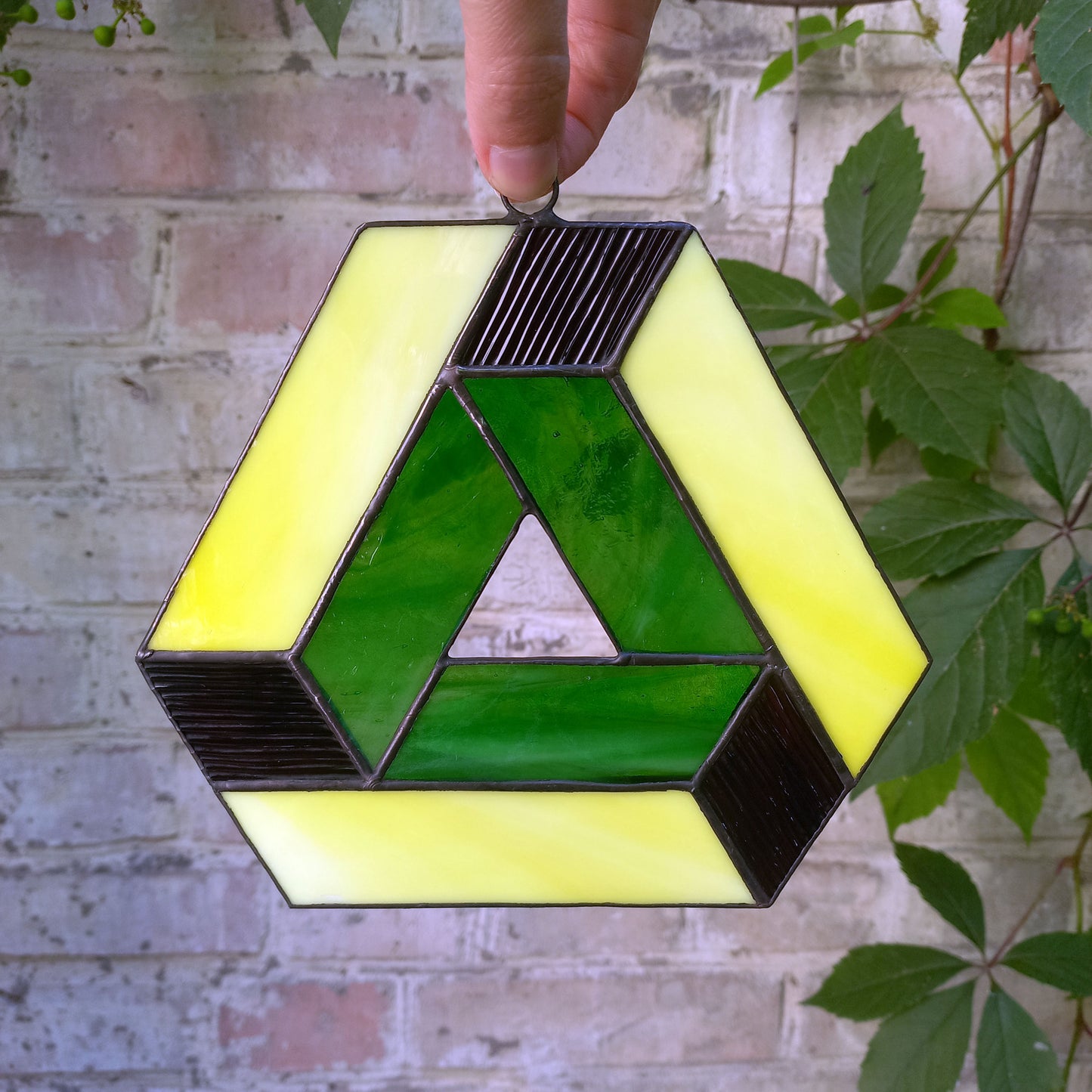Penrose Impossible Triangle 3D Optical Illusion Stained Glass Suncatcher
